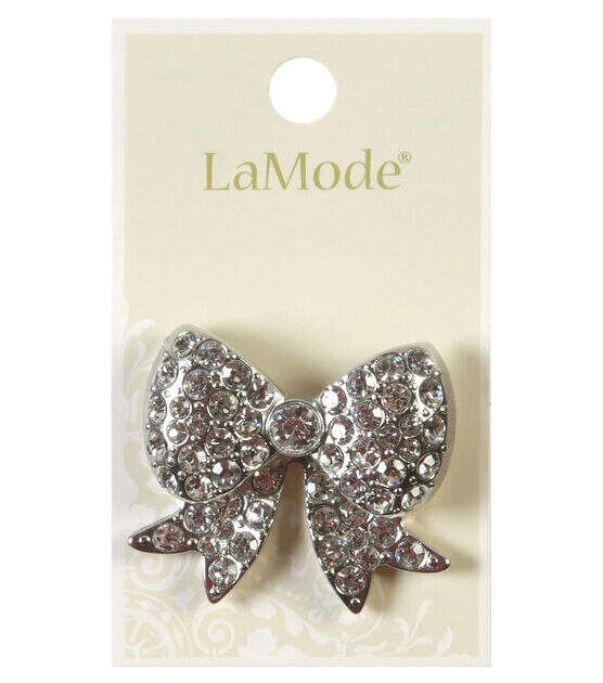 La Mode 1 5/8" Metal Rhinestone Bow Shank Button