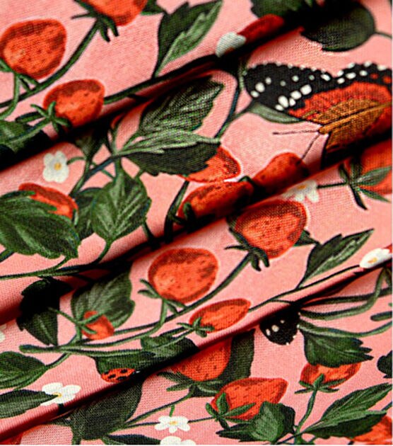 Brent Carlson Strawberry And Butterfly On Pink Quilt Cotton Fabric, , hi-res, image 3