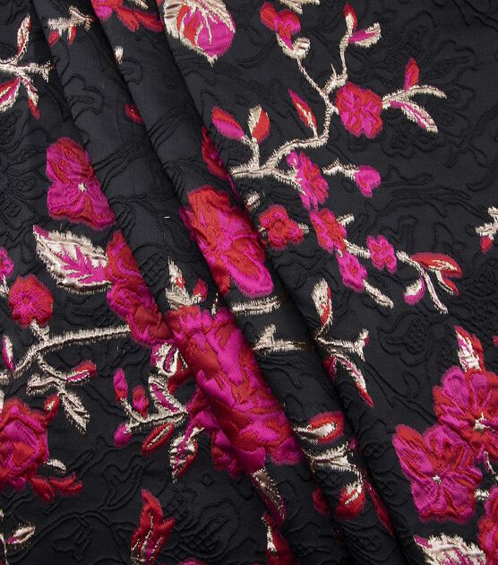Yaya Han Cosplay Black Pink Floral Brocade Fabric, , hi-res, image 4
