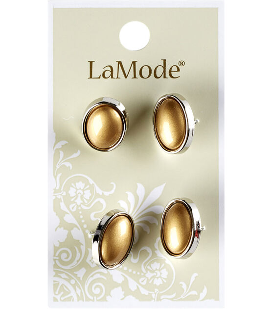 La Mode 5/8" Gold & Silver Oval Shank Buttons 4pk