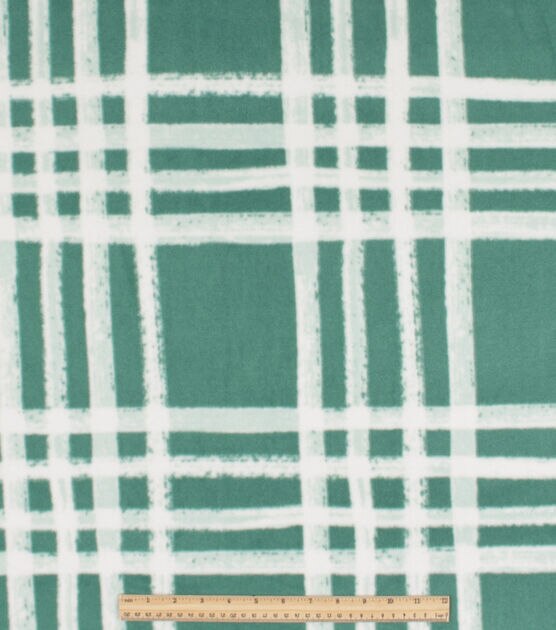 Green & White Plaid Anti Pill Fleece Fabric, , hi-res, image 2
