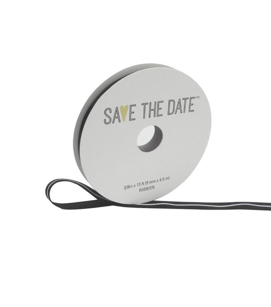Save the Date Ribbon 3/8''x15' Black & White Stripes