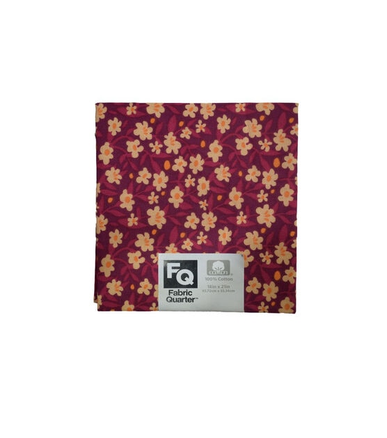 18" x 21" Orange Floral Cotton Fabric Quarter 1pc by Quilter's Showcase
