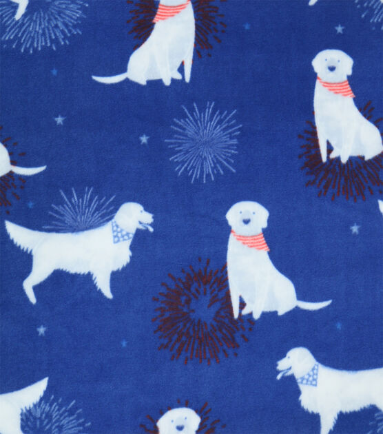 Patriotic Dogs on Blue Anti Pill Fleece Fabric
