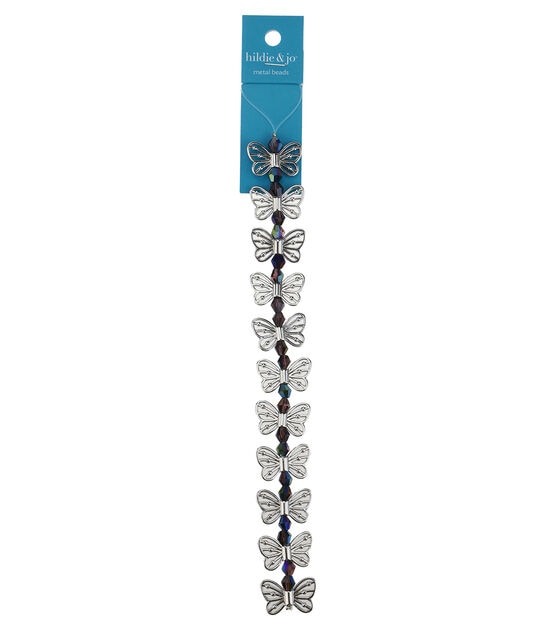 7" Iridescent Blue & Silver Butterfly Metal Beads by hildie & jo