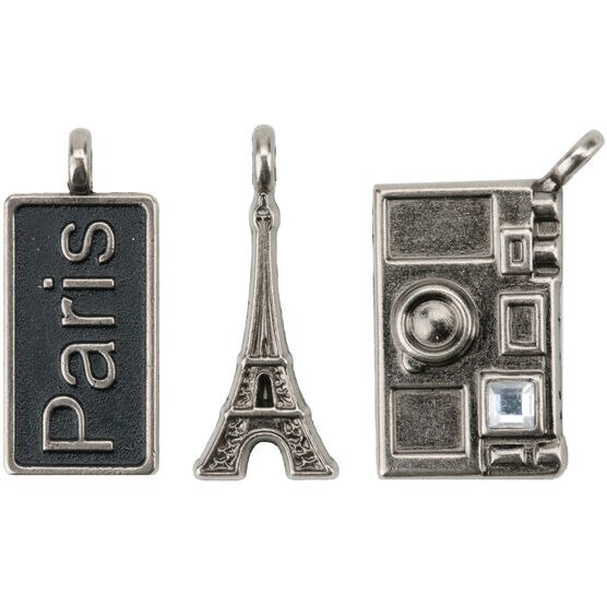 Paris Metal Charms 1"X.5" To 1"X.75" 3 Pkg Paris Tag & Eiffel Tower & Camera