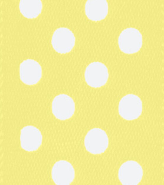 Offray Satin Ribbon 7/8''x9' White Polka Dots on Lemon