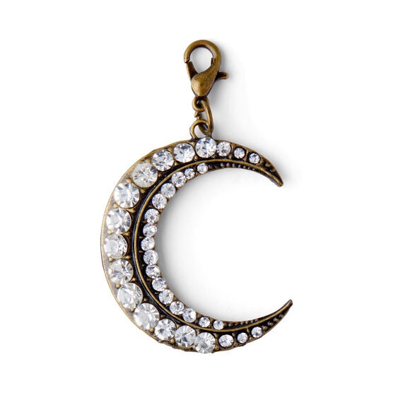1.5" x 1" Antique Gold & Clear Crystals Crescent Pendant by hildie & jo, , hi-res, image 2