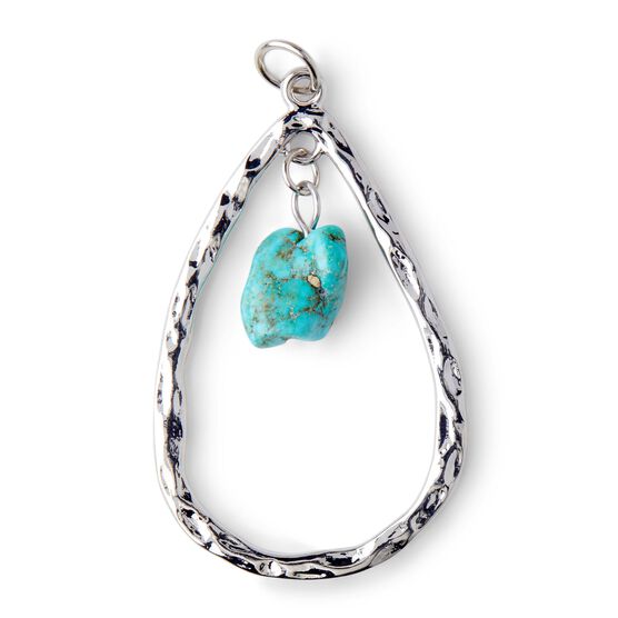 Silver Metal Teardrop Pendant With Turquoise Stone by hildie & jo, , hi-res, image 2