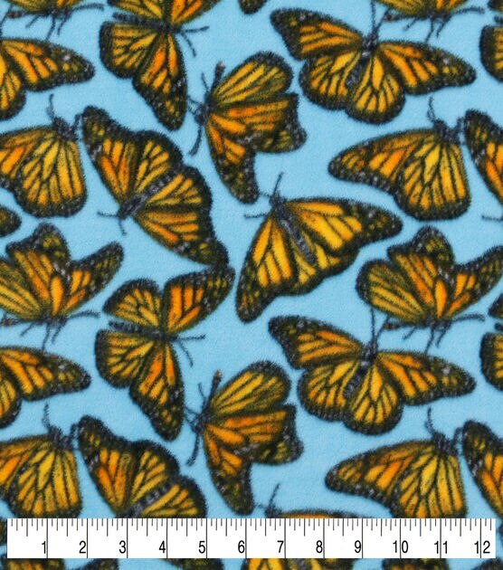Monarch Butterflies on Blue Anti Pill Fleece Fabric, , hi-res, image 3