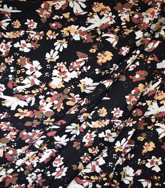 Black Abstract Floral Textred Polyester Silky Fabric | JOANN
