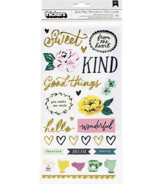 Maggie Holmes Garden Party Thickers Stickers 70 Pkg Lovely Phrase & Icon
