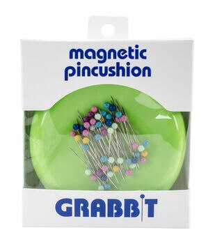 Magnetic Pin Cushion with 100pcs Plastic Head Pins, Yellow