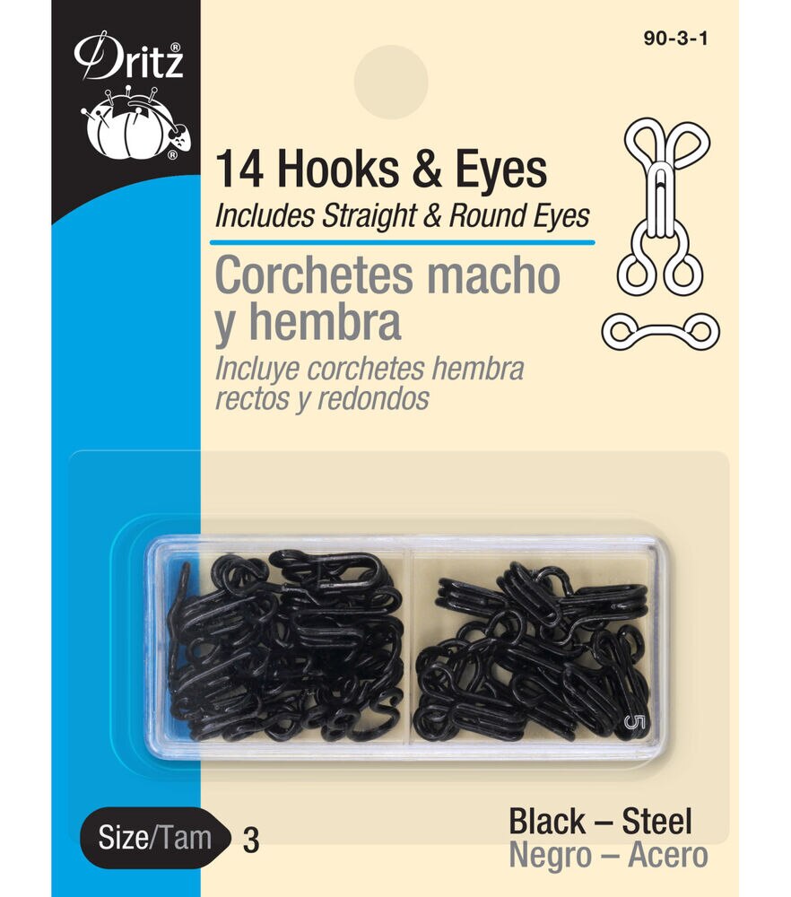 Dritz Hooks & Eyes, Size 3, Nickel - 14 count box