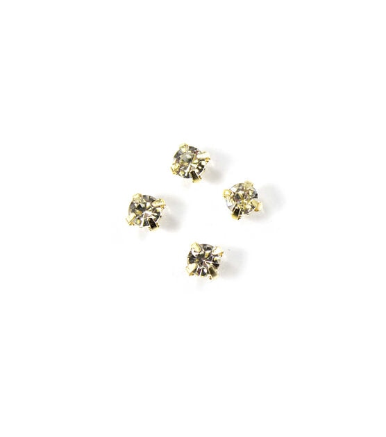 4mm Clear & Gold Metal Cup Rhinestone Beads 48pc by hildie & jo