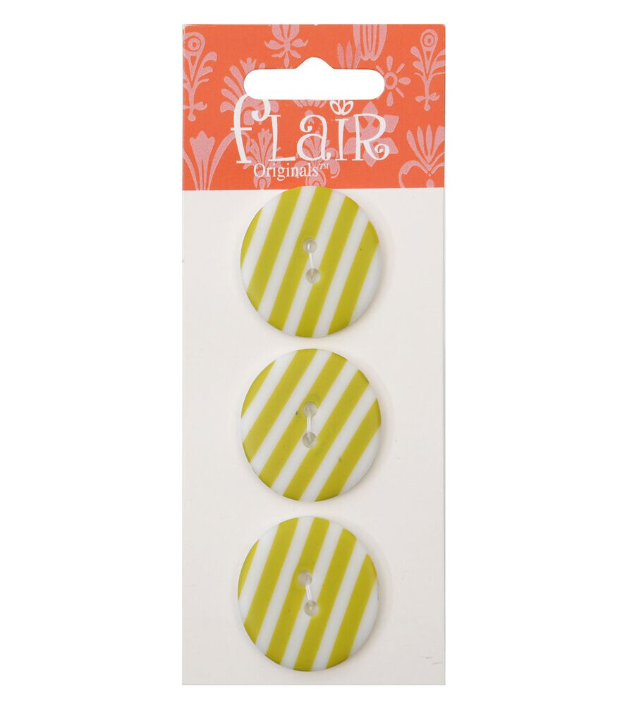 Flair Originals 1" Striped 2 Hole Buttons 3pk, Lime Stripe, swatch