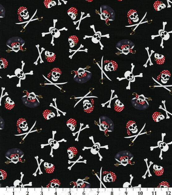 Hi Fashion Pirate Skulls on Black Novelty Cotton Fabric