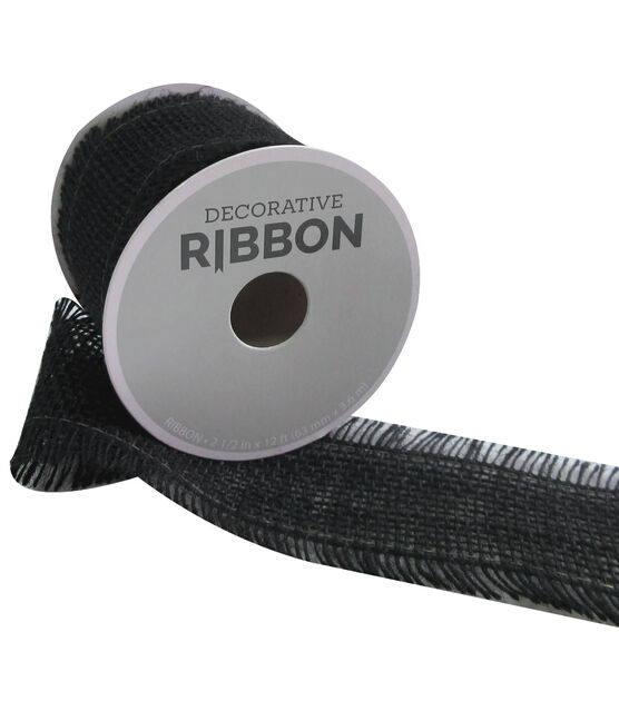 Decorative Ribbon 2.5''x12' Brush Burlap Black