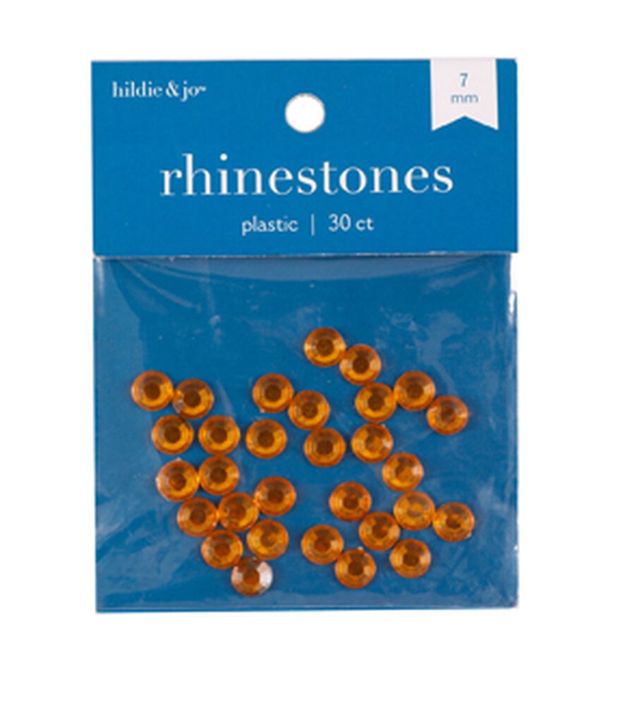 7mm Orange Round Plastic Rhinestones 30pk by hildie & jo, Topaz, swatch