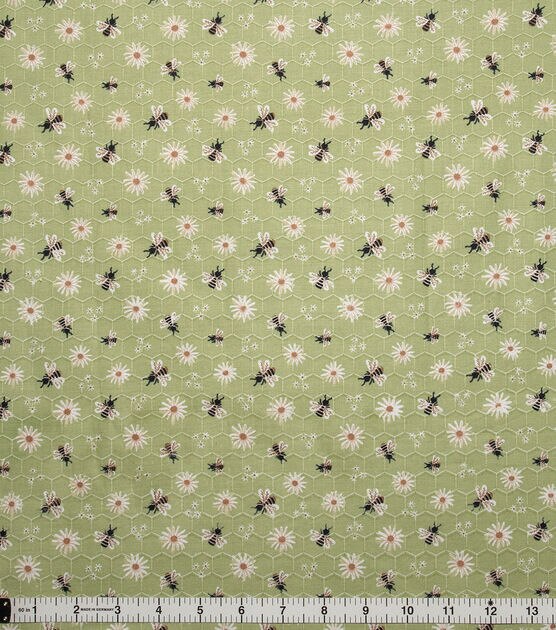 Daisies & Bees on Green Honeycomb Quilt Cotton Fabric by Keepsake Calico