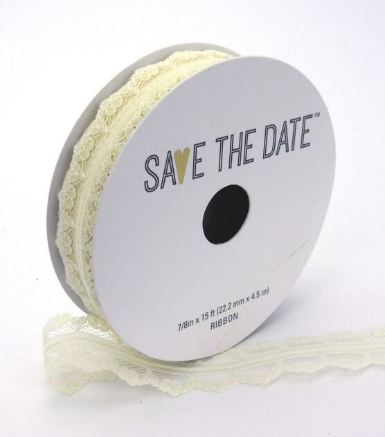 Save the Date 7/8" x 15' Ivory Lace Ribbon