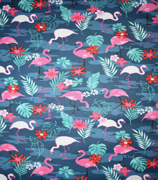 Flamingos Blue Novelty Cotton Fabric, , hi-res, image 2