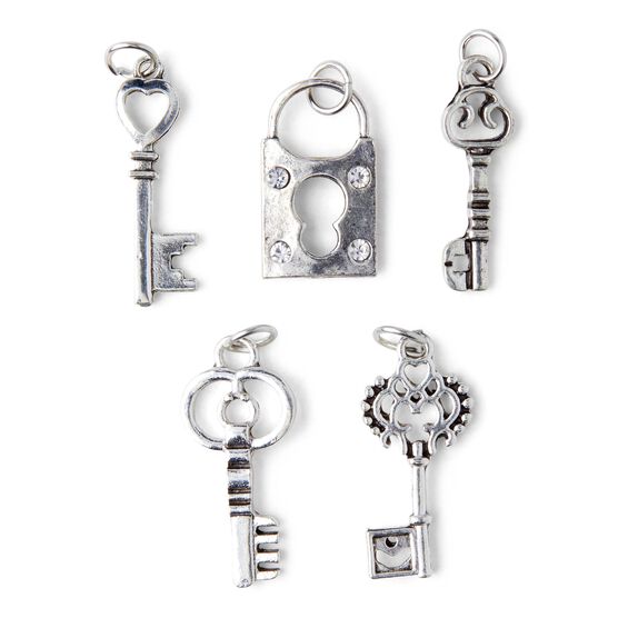 5ct Oxidized Silver Cast Metal Key Charms by hildie & jo, , hi-res, image 2