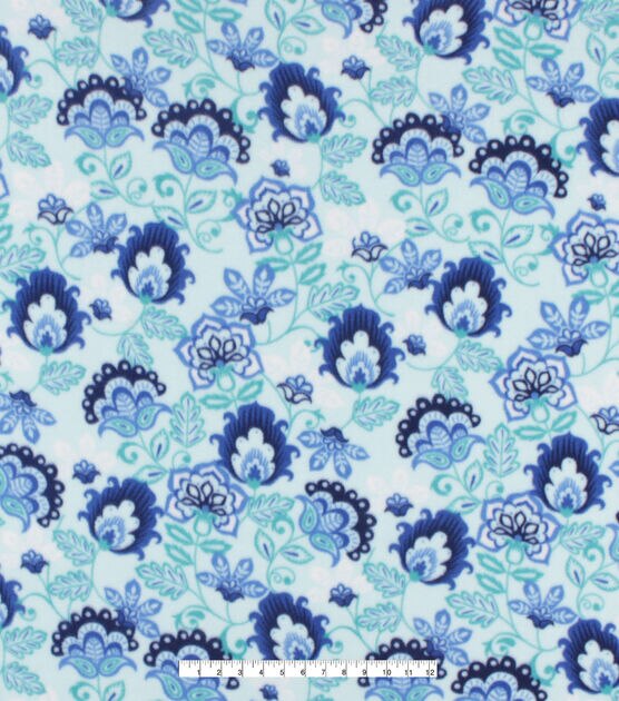 Blue Jacobean Floral Anti Pill Fleece Fabric, , hi-res, image 4