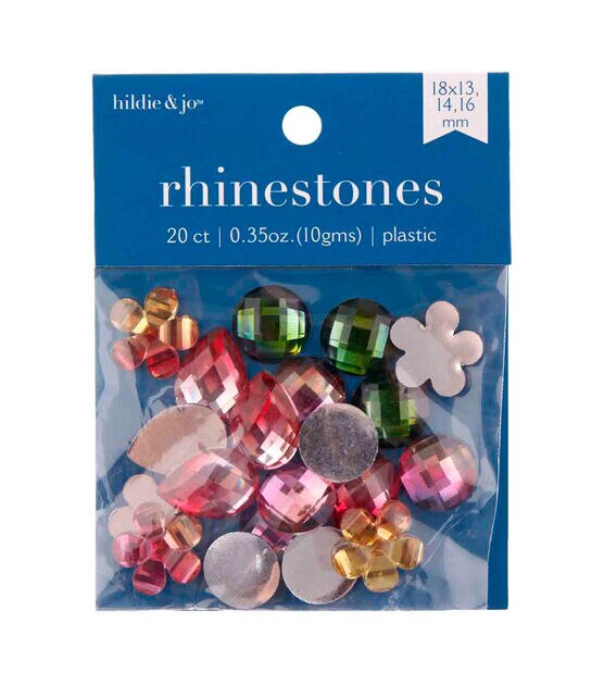 20ct Multicolor Assorted Plastic Flat Back Rhinestones by hildie & jo