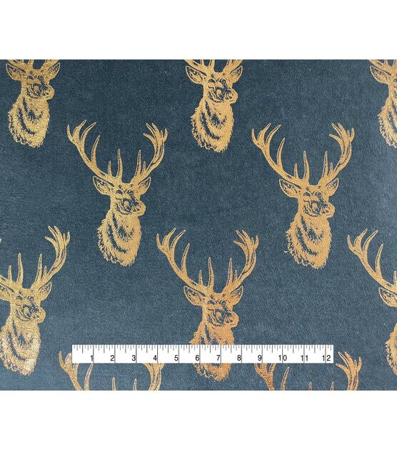 Foil Deer Head on Blue Christmas Flannel Fabric, , hi-res, image 4