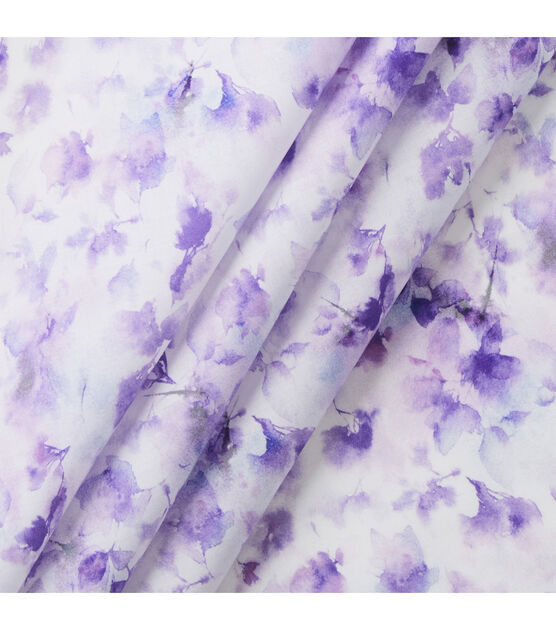 Blurred Floral & Leaves Purple Packed Premium Cotton Lawn Fabric, , hi-res, image 2