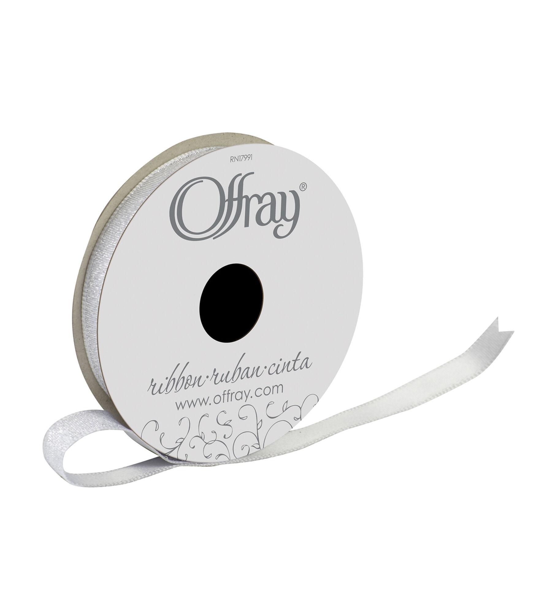 Offray 3/8"x9' Luxe Metallic Woven Wired Edge Ribbon, Silver, hi-res