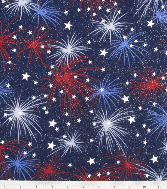 Fabric Traditions Patriotic Fireworks & Stars Glitter Cotton Fabric