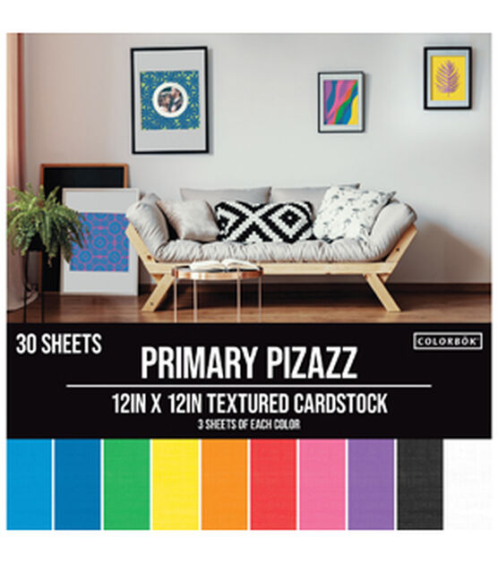 Colorbok 30 Sheet 12" x 12" Primary Pizazz Textured Cardstock Pack