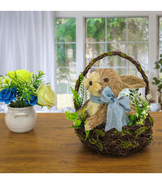 National Tree 10" Blue Bow Bunny in Basket, , hi-res, image 3