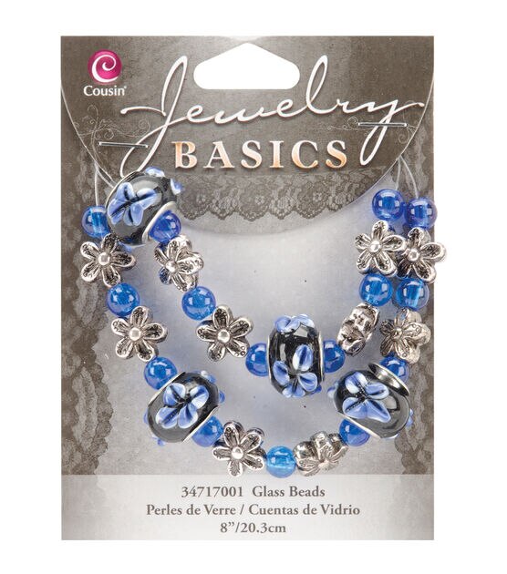 Jewelry Basics Bead Strands Fancy Round Mix Blue 8"