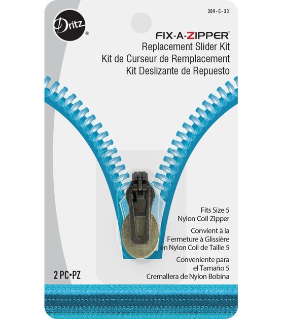 Dritz Fix-A-Zipper Replacement Slider Kit, Coil Zipper, Gunmetal