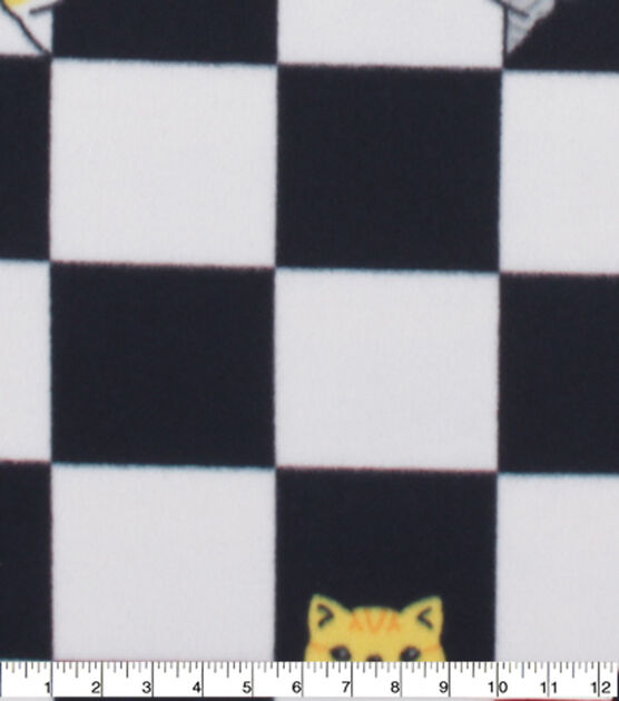 Cat Checkerboard Blizzard Prints Fleece Fabric, , hi-res, image 3