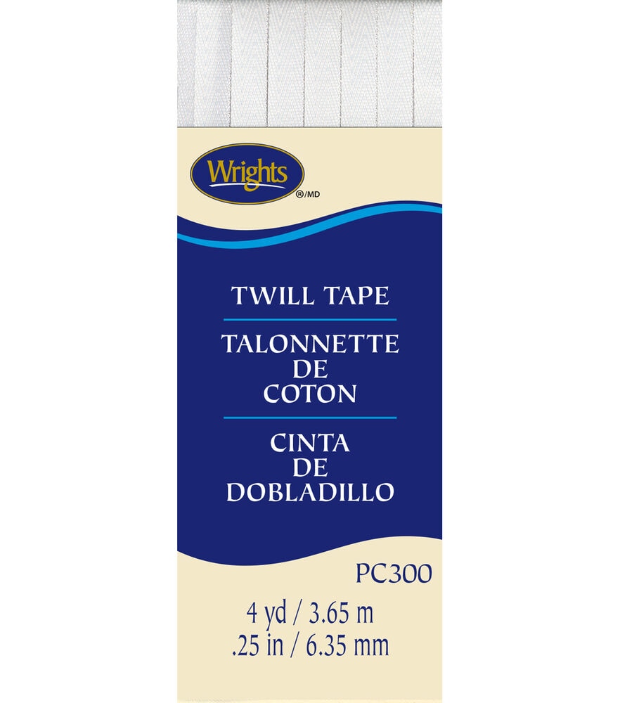 Wrights 1/4" x 4yd Polyester Twill Tape, 1/4"x4yd White, swatch