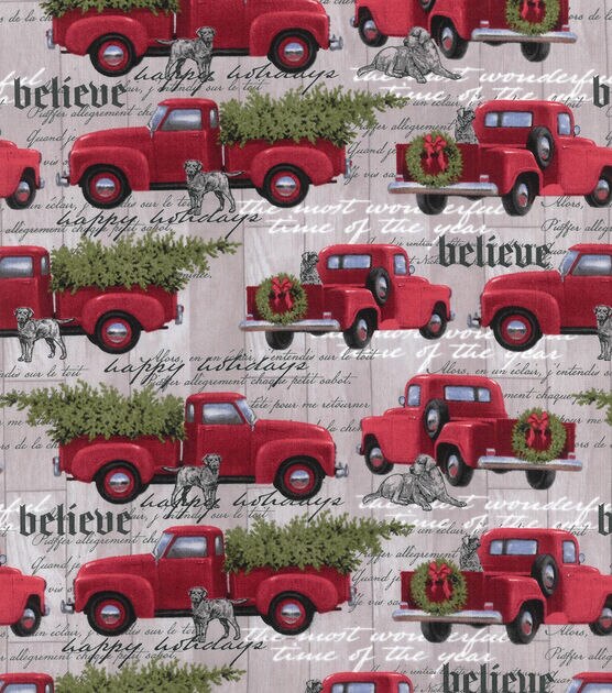 Grayhound & Red Trucks Christmas Cotton Fabric, , hi-res, image 2