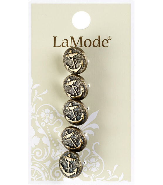 La Mode 1/2" Antique Gold Anchor Buttons 5pk