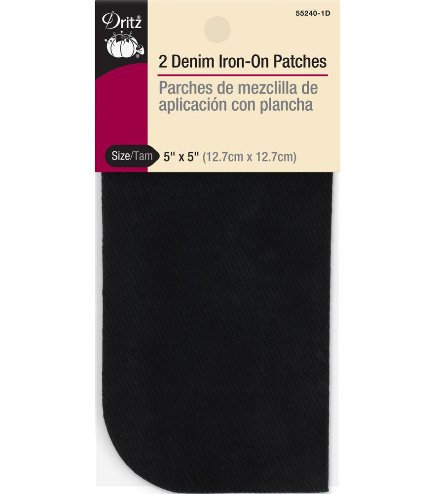 Dritz Denim Iron-On Patches, 5" x 5", 2 pc, Black, Black Denim, swatch