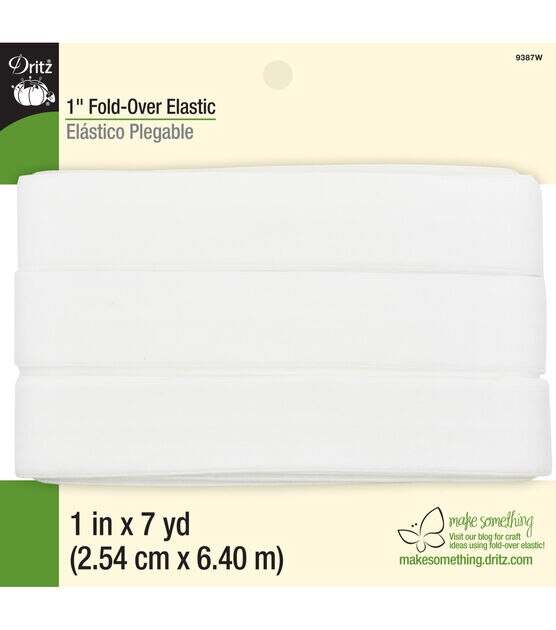 Dritz 1" Fold-Over Elastic, White, 7 yd