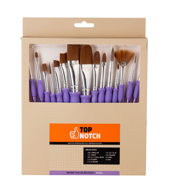 15ct Brown Taklon Brush Value Pack by Top Notch
