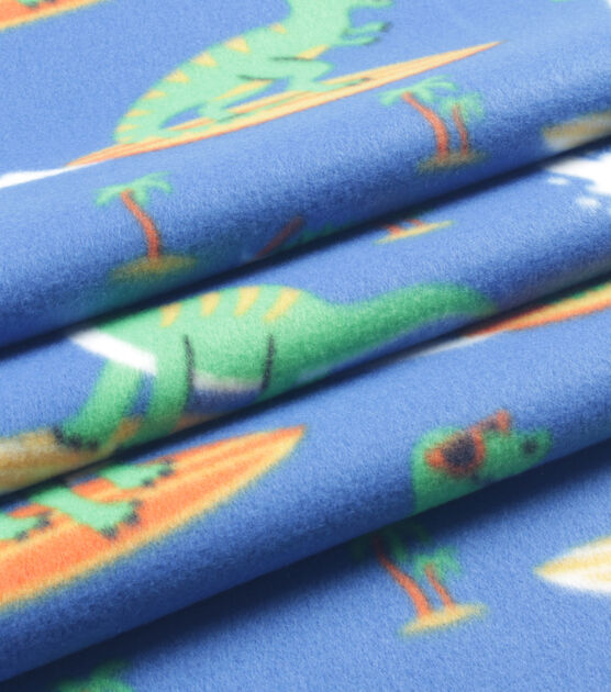 Dinosaurs On Surfboards Blizzard Prints Fleece Fabric, , hi-res, image 3