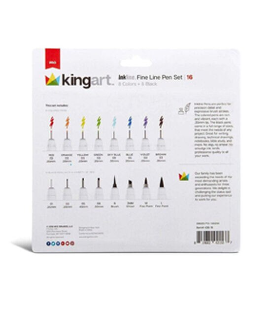 KINGART Inkline Fine Line Color Ink Pens, Set of 8