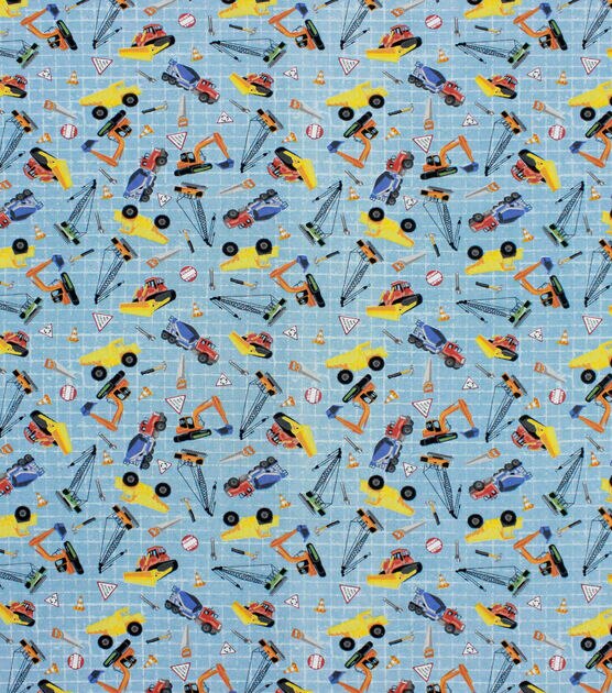 Transportation On Blue Novelty Cotton Fabric