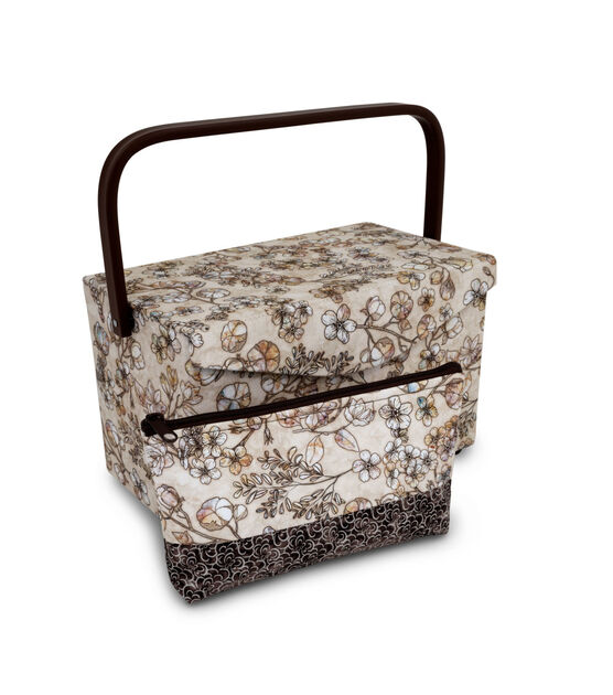 Dritz Medium Sewing Basket with Zippered Case, Neutral Floral