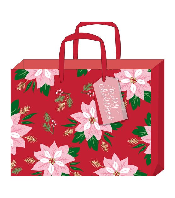 American Crafts Large Gift Bag with Tag - Poinsettias