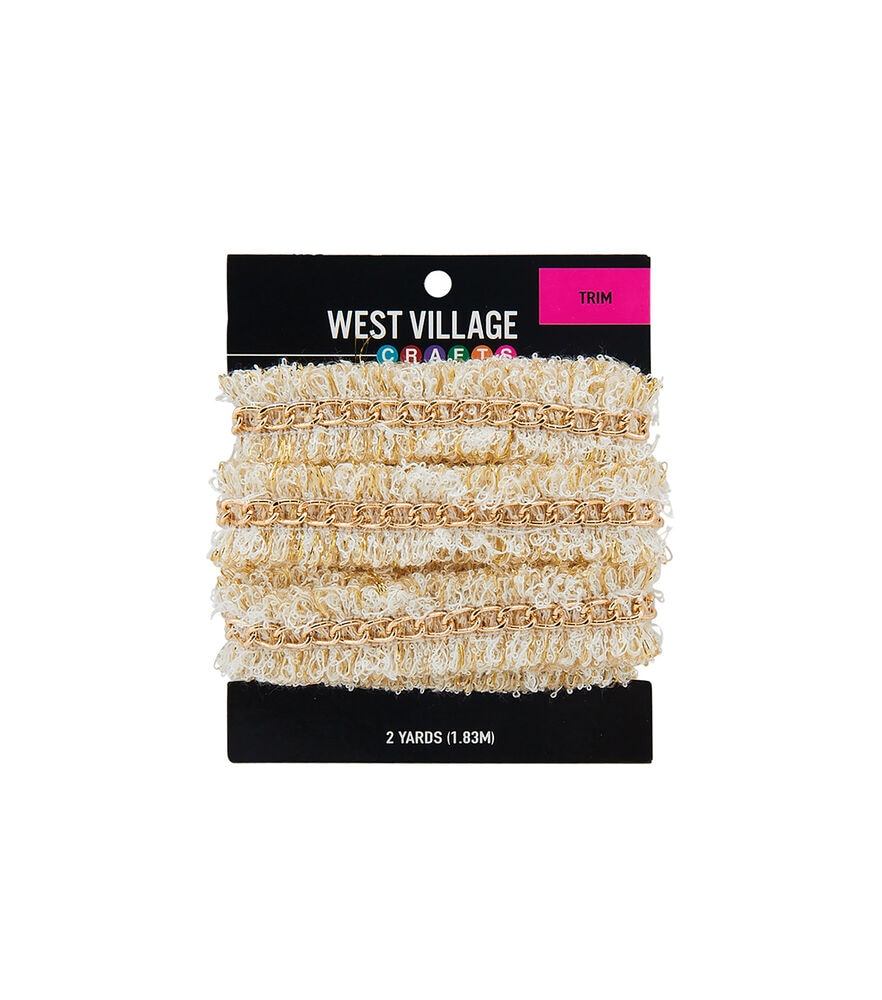 West Village Crafts Sew on Tweed Trim with Chain, Gold, swatch